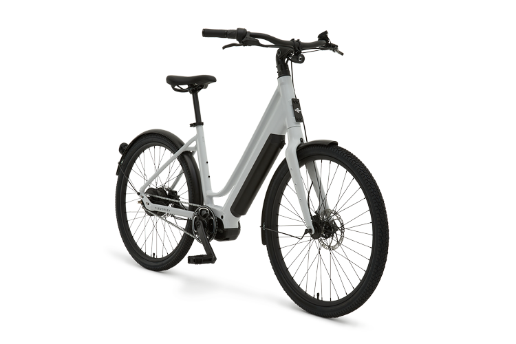 Cleverley Commuter S - Front Angle - Mid-drive Step-through ebike white grey